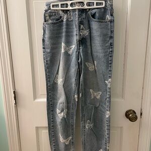 PacSun High Rise Blue and White Butterfly Print Jeans